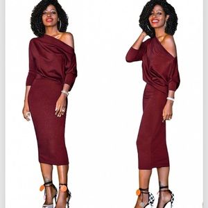 Burgundy off shoulder Bodycon midi dress | Valentine's Day | Size XXL